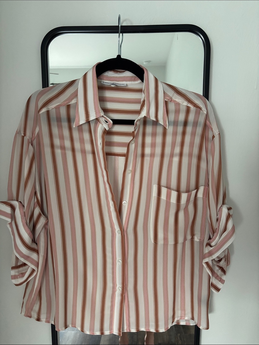 Karina Grimaldi Cream and Dusty Rose Striped Button Shirt